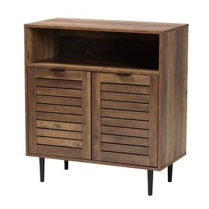 Baxton Studio Baylah Mid-Century Modern Natural Brown Finished Wood and Black Metal 2-Door Sideboard