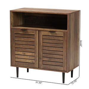 Baxton Studio Baylah Mid-Century Modern Natural Brown Finished Wood and Black Metal 2-Door Sideboard