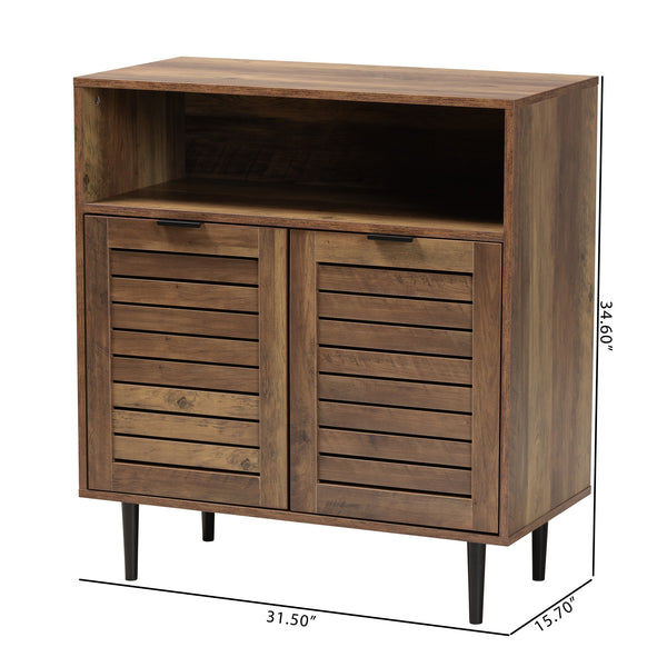 Baxton Studio Baylah Mid-Century Modern Natural Brown Finished Wood and Black Metal 2-Door Sideboard