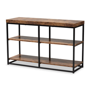 Bardot Modern Industrial Walnut Brown Finished Wood and Black Metal 3-Tier Console Table