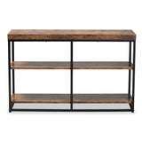 Bardot Modern Industrial Walnut Brown Finished Wood and Black Metal 3-Tier Console Table