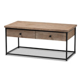 Roderick Modern and Contemporary Weathered Oak Finished Wood and Black Metal 2-Drawer Coffee Table