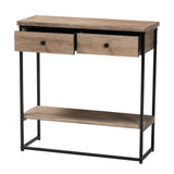 Baxton Studio Silas Modern Industrial Natural Brown Finished Wood and Black Metal 2-Drawer Console Table