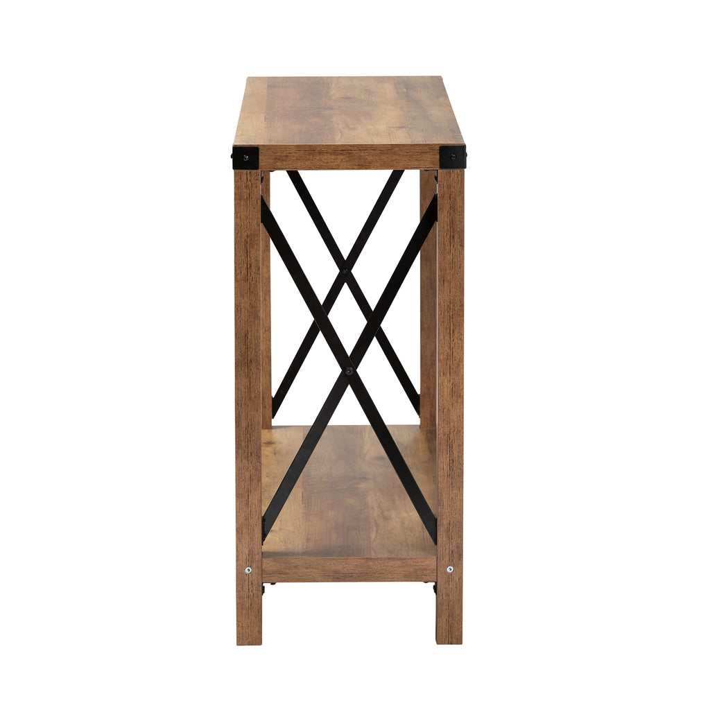 Baxton Studio Rumi Modern Farmhouse Natural Brown Finished Wood and Black Metal Console Table