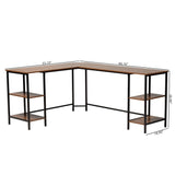 Baxton Studio Lydia Modern Walnut Brown Finished Wood and Black Metal L-Shaped Corner Desk with Shelves