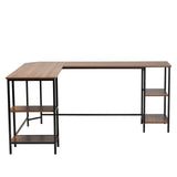 Baxton Studio Lydia Modern Walnut Brown Finished Wood and Black Metal L-Shaped Corner Desk with Shelves