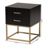Baxton Studio Inaya Contemporary Glam and Luxe Black Finished Wood and Gold Metal 2-Drawer Nightstand