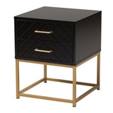 Inaya Contemporary Glam and Luxe Black Finished Wood and Gold Metal 2-Drawer Nightstand