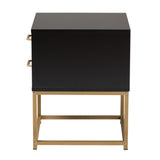 Baxton Studio Inaya Contemporary Glam and Luxe Black Finished Wood and Gold Metal 2-Drawer Nightstand