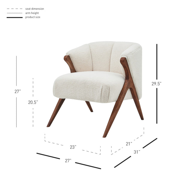Florence Faux Shearling Fabric Accent Chair Brown Legs - Shearling Beige