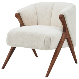 Florence Faux Shearling Fabric Accent Chair Brown Legs - Shearling Beige