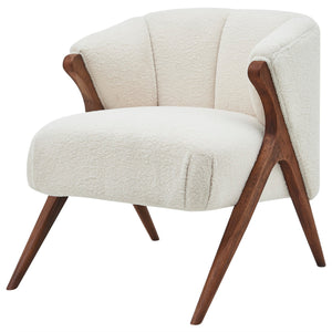Florence Faux Shearling Fabric Accent Chair Brown Legs - Shearling Beige