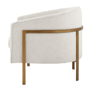 Harrod Fabric Accent Arm Chair Antique Gold Legs - Boucle Beige