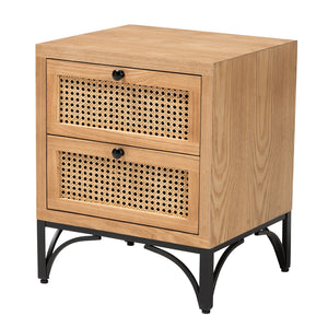 Baxton Studio Weslan Mid-Century Modern Industrial Natural Brown Finished Wood and Black Metal 2-Drawer Nightstand