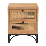 Baxton Studio Weslan Mid-Century Modern Industrial Natural Brown Finished Wood and Black Metal 2-Drawer Nightstand