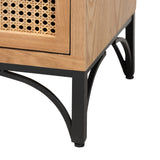 Baxton Studio Weslan Mid-Century Modern Industrial Natural Brown Finished Wood and Black Metal 2-Drawer Nightstand