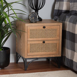 Baxton Studio Weslan Mid-Century Modern Industrial Natural Brown Finished Wood and Black Metal 2-Drawer Nightstand