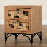 Baxton Studio Weslan Mid-Century Modern Industrial Natural Brown Finished Wood and Black Metal 2-Drawer Nightstand