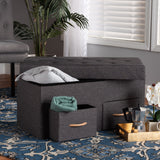 Gerwin Modern and Contemporary Dark Grey Fabric Upholstered and Oak Brown Finished Wood 2-Drawer Storage Ottoman