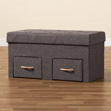 Gerwin Modern and Contemporary Dark Grey Fabric Upholstered and Oak Brown Finished Wood 2-Drawer Storage Ottoman