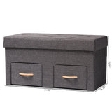 Gerwin Modern and Contemporary Dark Grey Fabric Upholstered and Oak Brown Finished Wood 2-Drawer Storage Ottoman