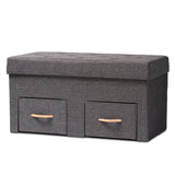 Gerwin Modern and Contemporary Dark Grey Fabric Upholstered and Oak Brown Finished Wood 2-Drawer Storage Ottoman