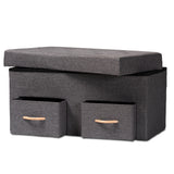 Gerwin Modern and Contemporary Dark Grey Fabric Upholstered and Oak Brown Finished Wood 2-Drawer Storage Ottoman