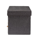 Gerwin Modern and Contemporary Dark Grey Fabric Upholstered and Oak Brown Finished Wood 2-Drawer Storage Ottoman