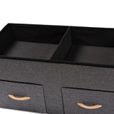 Gerwin Modern and Contemporary Dark Grey Fabric Upholstered and Oak Brown Finished Wood 2-Drawer Storage Ottoman