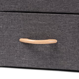 Gerwin Modern and Contemporary Dark Grey Fabric Upholstered and Oak Brown Finished Wood 2-Drawer Storage Ottoman