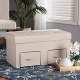 Gerwin Modern and Contemporary Beige Fabric Upholstered and Oak Brown Finished Wood 2-Drawer Storage Ottoman