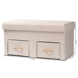 Gerwin Modern and Contemporary Beige Fabric Upholstered and Oak Brown Finished Wood 2-Drawer Storage Ottoman