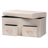 Gerwin Modern and Contemporary Beige Fabric Upholstered and Oak Brown Finished Wood 2-Drawer Storage Ottoman