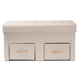 Gerwin Modern and Contemporary Beige Fabric Upholstered and Oak Brown Finished Wood 2-Drawer Storage Ottoman