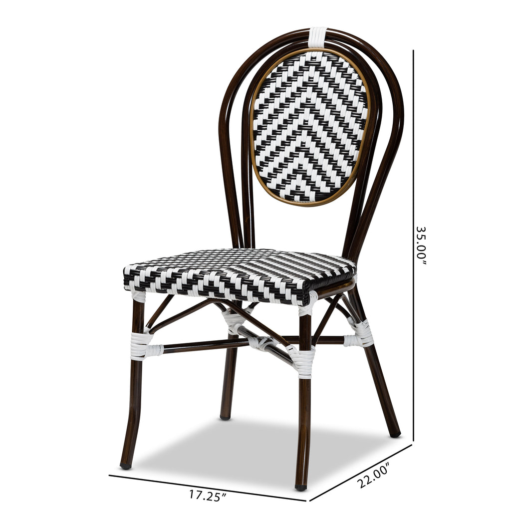 Baxton Studio Alaire Classic French Black and White Weaving and Dark Brown Metal 2-Piece Outdoor Dining Chair Set
