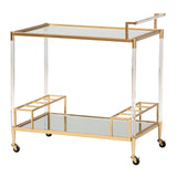 Rosalina Contemporary Glam and Luxe Gold Metal and Mirrored Glass Wine Cart