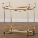 Savannah Contemporary Glam and Luxe Gold Metal and Glass Wine Cart
