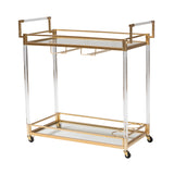 Savannah Contemporary Glam and Luxe Gold Metal and Glass Wine Cart