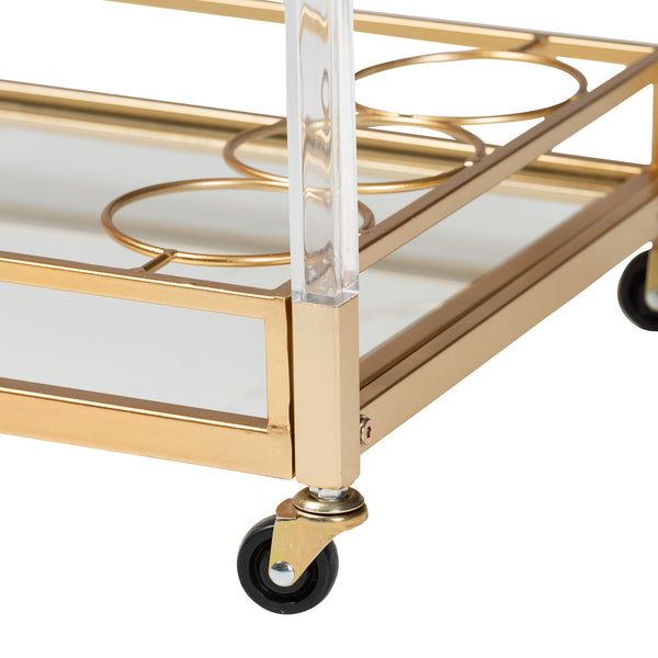 Savannah Contemporary Glam and Luxe Gold Metal and Glass Wine Cart