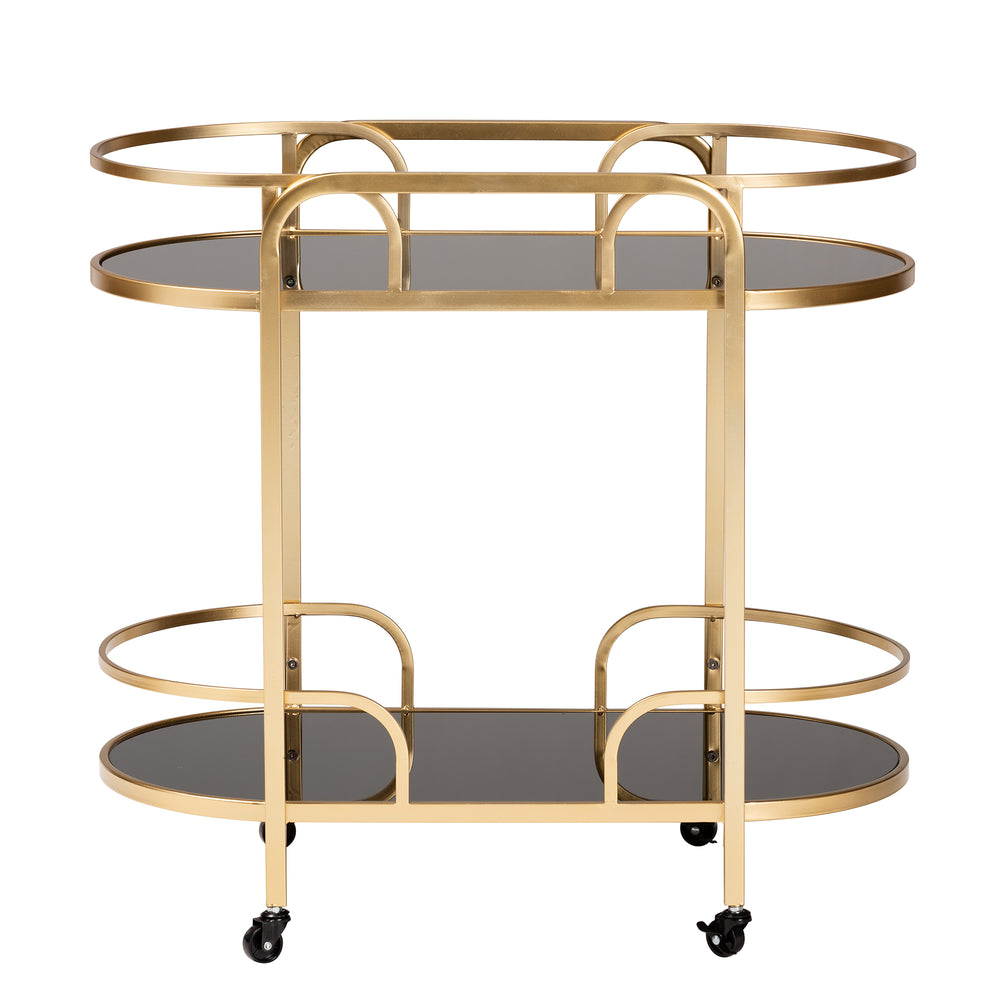 Baxton Studio Leighton Contemporary Glam and Luxe Gold Metal and Tempered Glass 2-Tier Wine Cart