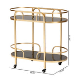 Baxton Studio Leighton Contemporary Glam and Luxe Gold Metal and Tempered Glass 2-Tier Wine Cart