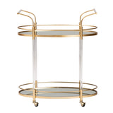 Baxton Studio Nakano Contemporary Glam and Luxe Gold Metal and Mirrored Glass 2-Tier Wine Cart