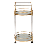 Baxton Studio Nakano Contemporary Glam and Luxe Gold Metal and Mirrored Glass 2-Tier Wine Cart