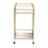 Baxton Studio Mela Contemporary Glam and Luxe Gold Metal and White Marble 2-Tier Wine Cart