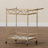 Baxton Studio Mela Contemporary Glam and Luxe Gold Metal and White Marble 2-Tier Wine Cart