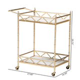 Baxton Studio Mela Contemporary Glam and Luxe Gold Metal and White Marble 2-Tier Wine Cart