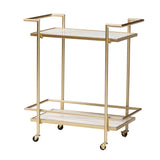 Louise Contemporary Glam and Luxe Gold Metal and White Marble 2-Tier Wine Cart