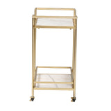 Baxton Studio Louise Contemporary Glam and Luxe Gold Metal and White Marble 2-Tier Wine Cart