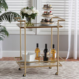 Baxton Studio Louise Contemporary Glam and Luxe Gold Metal and White Marble 2-Tier Wine Cart