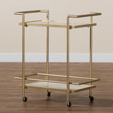 Baxton Studio Louise Contemporary Glam and Luxe Gold Metal and White Marble 2-Tier Wine Cart